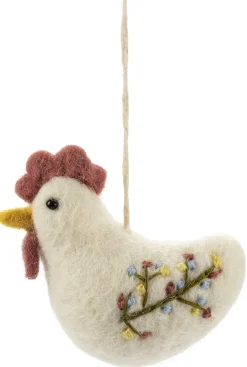 Én Gry & Sif Anhänger Filz-Hahn bestickt Weiß Discount