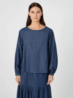 CARE BY ME Damenbluse Baumwolle Denimblau Sale