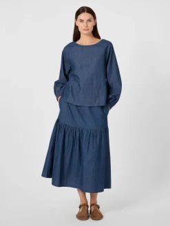 CARE BY ME Damenbluse Baumwolle Denimblau Sale