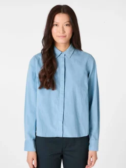 Knowledge Cotton Apparel Damenbluse Feincord Hellblau Best