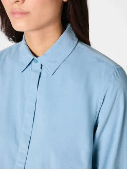 Knowledge Cotton Apparel Damenbluse Feincord Hellblau Best