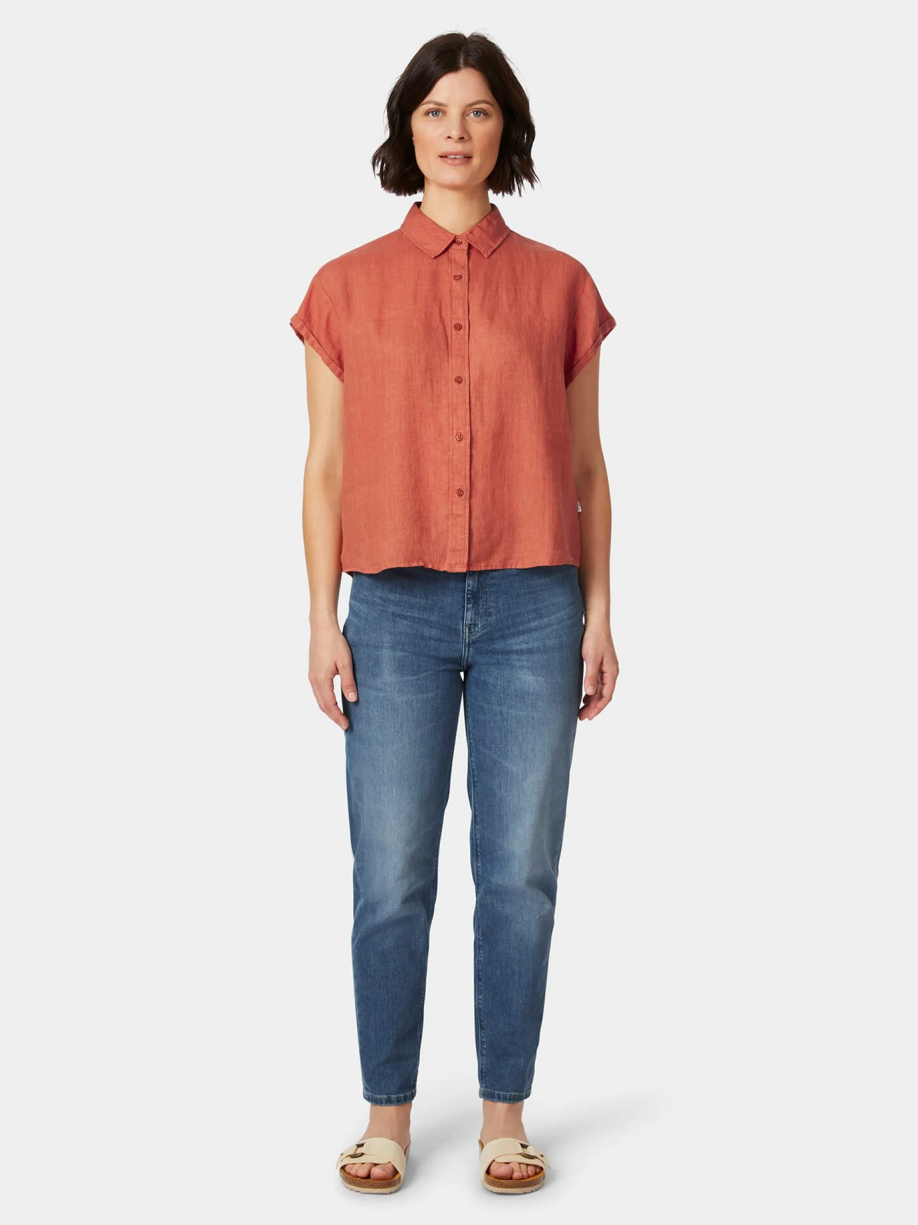 Knowledge Cotton Apparel Damenbluse Kurzarm Orange Online