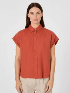 Knowledge Cotton Apparel Damenbluse Kurzarm Rostrot Sale