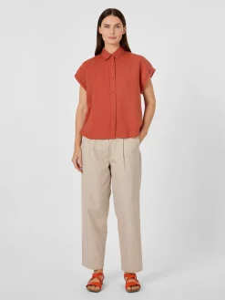 Knowledge Cotton Apparel Damenbluse Kurzarm Rostrot Sale