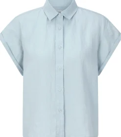 Knowledge Cotton Apparel Damenbluse Kurzarm Hellblau Outlet