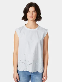 CARE BY ME Damenbluse Lochstickerei Weiß Sale