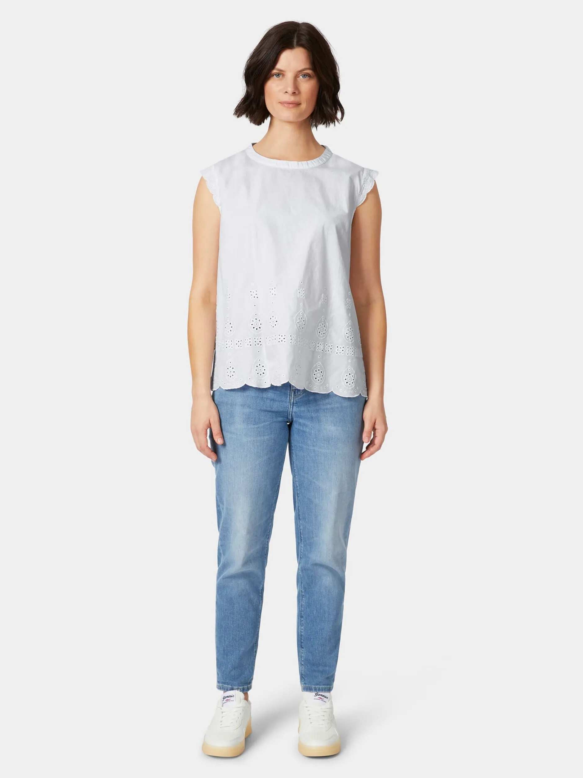 CARE BY ME Damenbluse Lochstickerei Weiß Sale