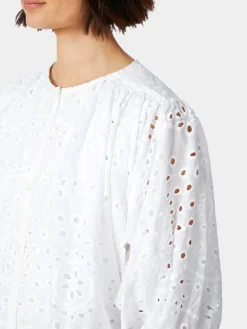 LANIUS Damenbluse Lochstickerei Weiß