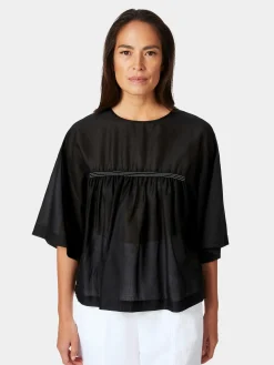 LANIUS Damenbluse mit Kräuseln Schwarz Hot