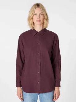 Knowledge Cotton Apparel Damen-Flanellbluse Weinrot Sale