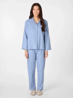 Novila Damen-Flanellpyjama kariert Hellblau Clearance