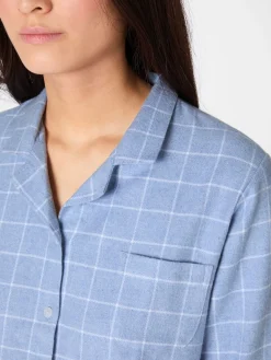 Novila Damen-Flanellpyjama kariert Hellblau Clearance