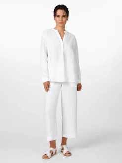 LANIUS Damen-Hemdbluse Leinen Weiß Clearance