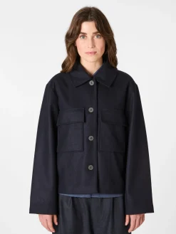 Christiane Strobel Damen-Hemdjacke Wolle Dunkelblau Clearance