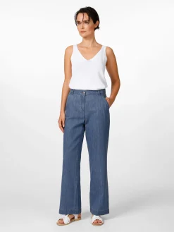 Manufactum Damenhose weites Bein Mittelblau Hot