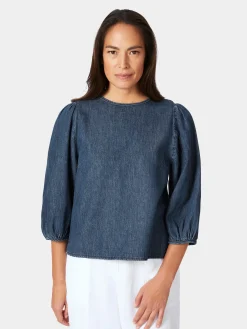 Mud Jeans Damen-Jeansbluse 3/4-Arm Mittelblau Sale