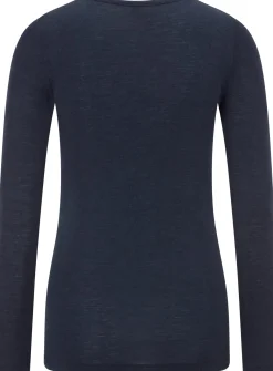 Comazo Damen-Langarmshirt Wolle-Seide Dunkelblau Hot