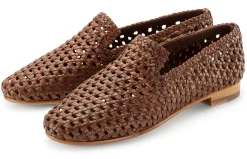 Allan K Damen-Lederslipper geflochten Braun Clearance