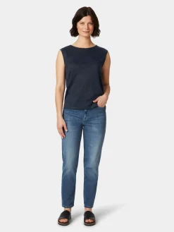 Knowledge Cotton Apparel Damen-Leinentop Dunkelblau Sale