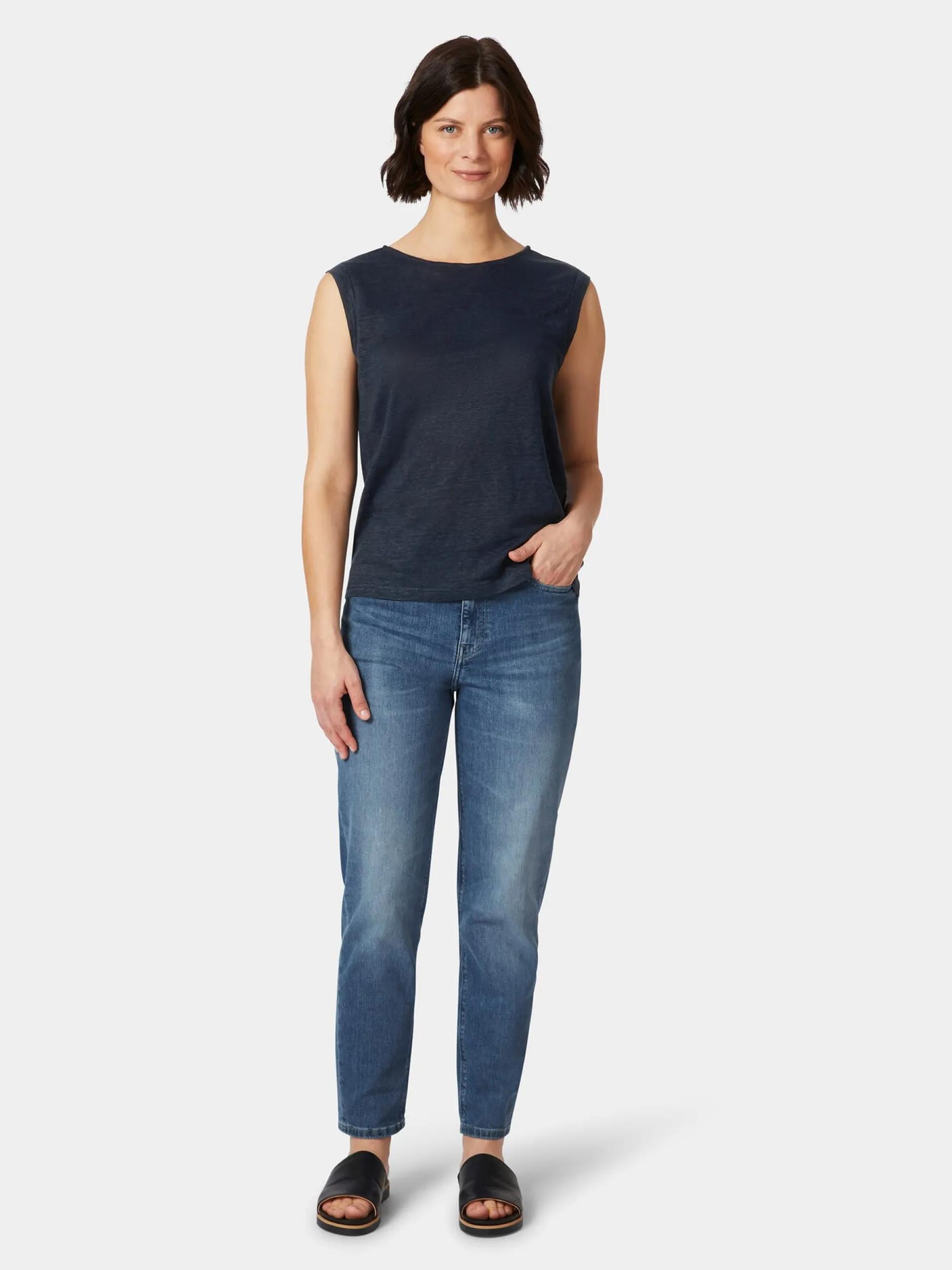 Knowledge Cotton Apparel Damen-Leinentop Dunkelblau Sale
