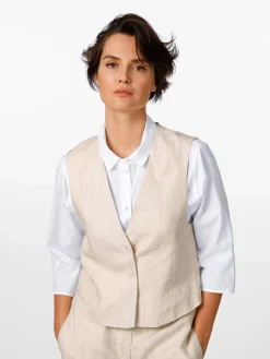 LANIUS Damen-Leinenweste Streifen