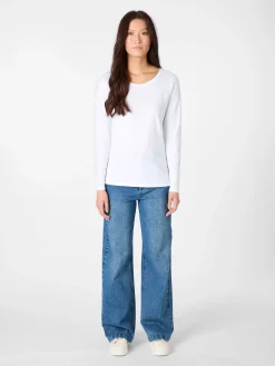 LANIUS Damen-Longsleeve Rundhals Weiß New