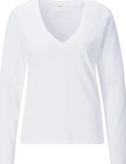 LANIUS Damen-Longsleeve V-Ausschnitt Weiß Clearance