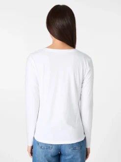 LANIUS Damen-Longsleeve V-Ausschnitt Weiß Clearance