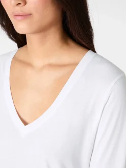 LANIUS Damen-Longsleeve V-Ausschnitt Weiß Clearance