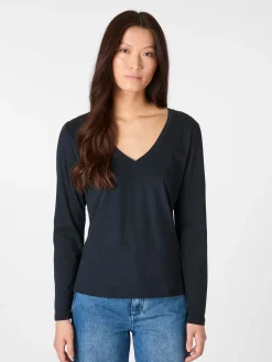 LANIUS Damen-Longsleeve V-Ausschnitt Navy New
