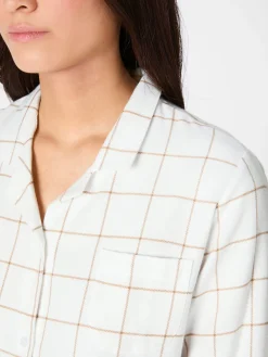 Novila Damen-Nachthemd Flanell kariert Weiß New