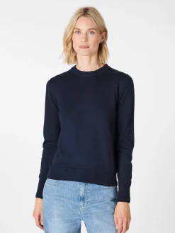 Knowledge Cotton Apparel Damenpullover Merinowolle Dunkelblau