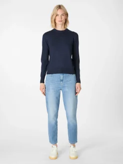 Knowledge Cotton Apparel Damenpullover Merinowolle Dunkelblau