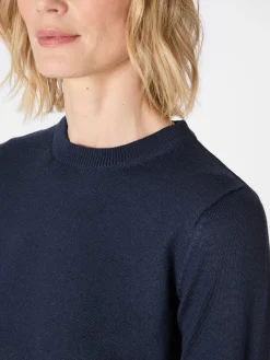 Knowledge Cotton Apparel Damenpullover Merinowolle Dunkelblau