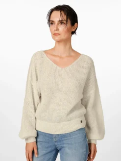 Alma ＆ Lovis Damenpullover V-Ausschnitt Naturweiß