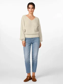 Alma ＆ Lovis Damenpullover V-Ausschnitt Naturweiß