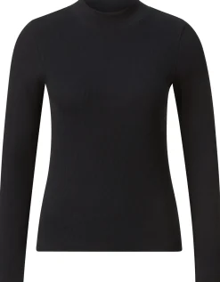 Knowledge Cotton Apparel Damen-Rippenshirt Langarm Schwarz Clearance