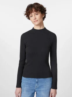 Knowledge Cotton Apparel Damen-Rippenshirt Langarm Schwarz Clearance