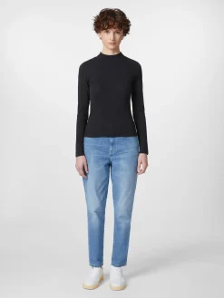 Knowledge Cotton Apparel Damen-Rippenshirt Langarm Schwarz Clearance