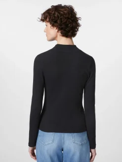 Knowledge Cotton Apparel Damen-Rippenshirt Langarm Schwarz Clearance