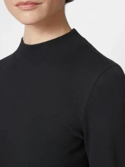 Knowledge Cotton Apparel Damen-Rippenshirt Langarm Schwarz Clearance