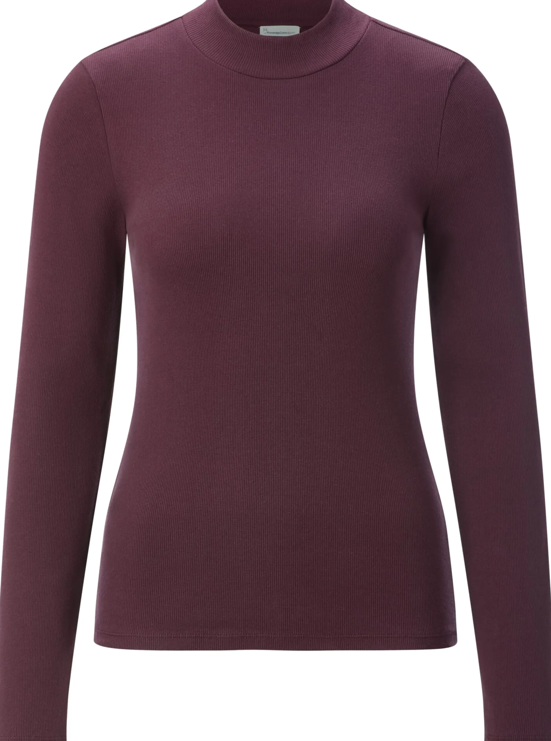 Knowledge Cotton Apparel Damen-Rippenshirt Langarm Weinrot New