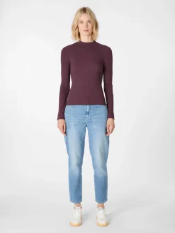 Knowledge Cotton Apparel Damen-Rippenshirt Langarm Weinrot New