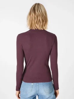 Knowledge Cotton Apparel Damen-Rippenshirt Langarm Weinrot New