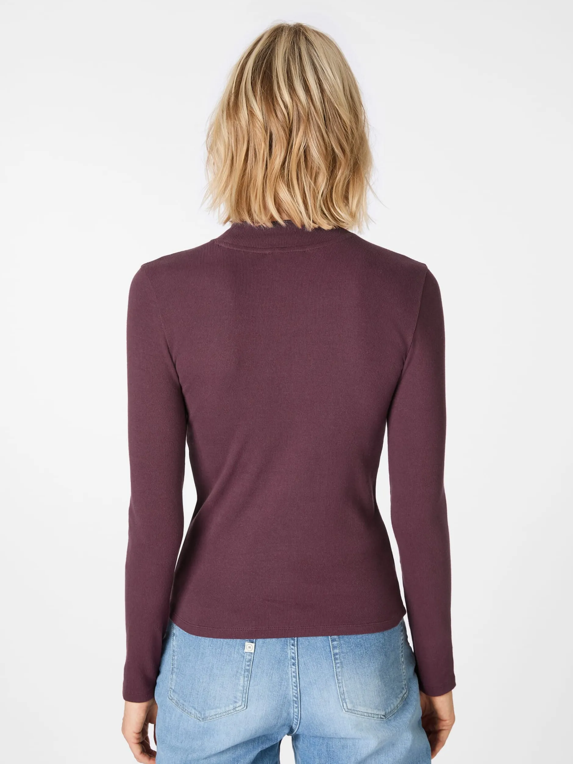 Knowledge Cotton Apparel Damen-Rippenshirt Langarm Weinrot New