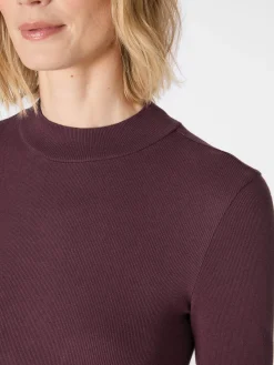 Knowledge Cotton Apparel Damen-Rippenshirt Langarm Weinrot New