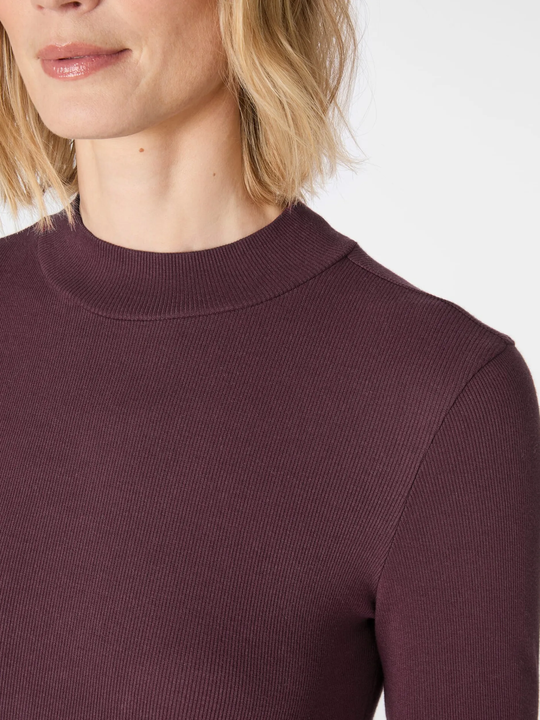 Knowledge Cotton Apparel Damen-Rippenshirt Langarm Weinrot New