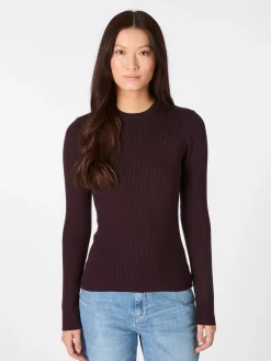 Knowledge Cotton Apparel Damen-Rippenshirt Merinowolle Weinrot Sale