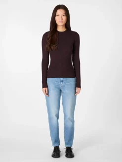 Knowledge Cotton Apparel Damen-Rippenshirt Merinowolle Weinrot Sale