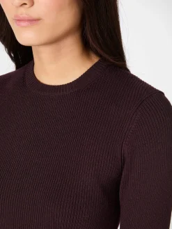 Knowledge Cotton Apparel Damen-Rippenshirt Merinowolle Weinrot Sale